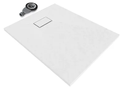 Produktbild von i-flair SMC Duschwanne 100x80 cm – 26 mm flach inkl. Ablaufgarnitur mit Deckel, Weiß