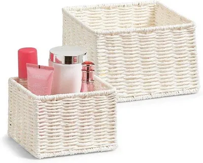 Produktbild von Famanu Aufbewahrungskörbe Set von 2 - Papiervlechtwerk - Weiß - 16 x 16 x 11 cm