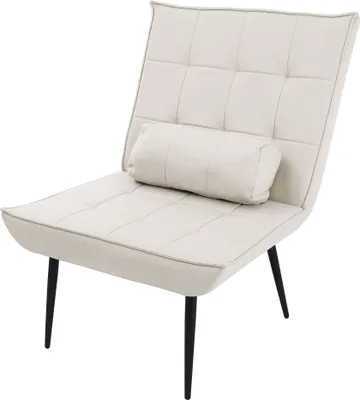 Zdjęcie produktu dla ML-Design fotel wypoczynkowy kremowy Nowoczesny fotel tapicerowany z poduszką lędźwiową do salonu Fotel retro z metalowymi nogami Fotel akcentujący ze sztucznej skóry PU
