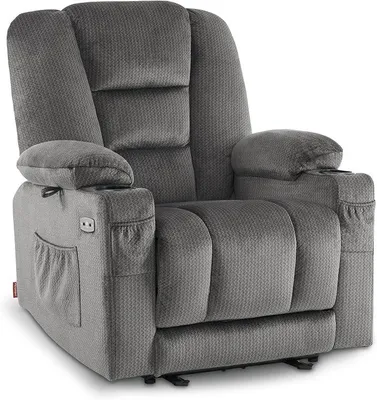 Produktbild von Fernsehsessel elektrisch verstellbar 7008, Relaxsessel mit Liegefunktion, TV Sessel mit Massage & Wärmefunktion, USB & Getränkehalter, Wohnzimmer (Stoff, Grau)