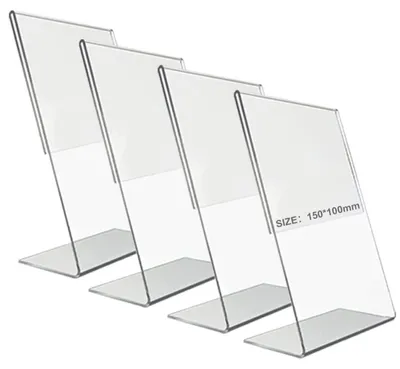 Immagine prodotto di 4 supporti da tavolo A6 inclinati, standard DIN, in acrilico