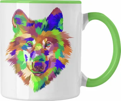 Produktbild von Trendation - Wolf Poiygon Grafik Tasse Geschenk Wölfe Liebhaber Bunt Grafiken (Grün)