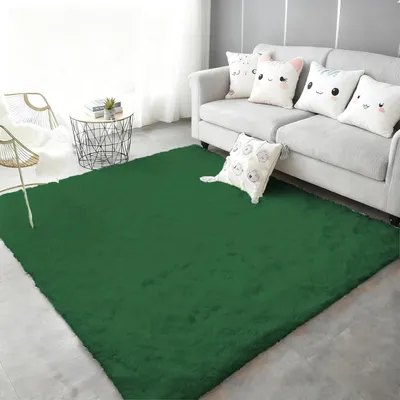 Imagen del producto de Alfombra de pelo alto, color verde oscuro, 120 x 160 cm, lavable, antideslizante, ideal para el salón