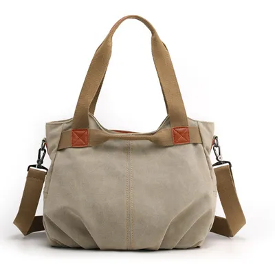 Produktbild von Handtasche Damen Canvas Schultertasche Multifunktionale Umhängetaschen Casual Hobo Groß Taschen für Arbeit Schule Beach Shopper Braun