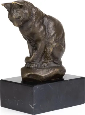 Produktbild von Skulptur sitzende Katze aus Bronze H 12 cm auf Marmorsockel mit Filz hochwertige Katzendekoration für Innenbereich zeitlos klassisch dekorativ
