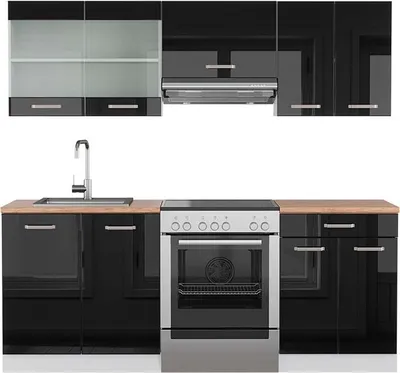 Obrázek produktu pro Kuchyňský kout Vicco R-Line Černý vysoký lesk/bílá 200 cm , PD Dub, Model 42155