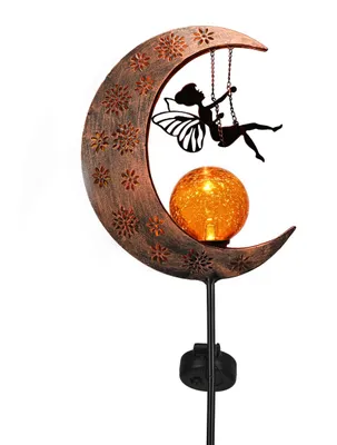 Garten-Fee auf dem Mond, Solarleuchte mit Glaskugel, 99 cm