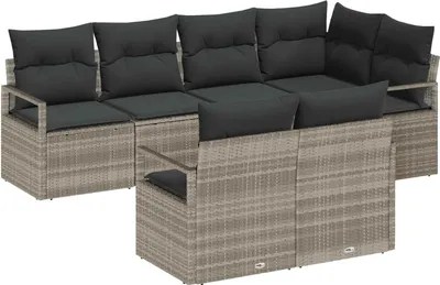 Produktbild von Sofa Set mit Kissen 7 pcs Hellgrau Poly Rattan