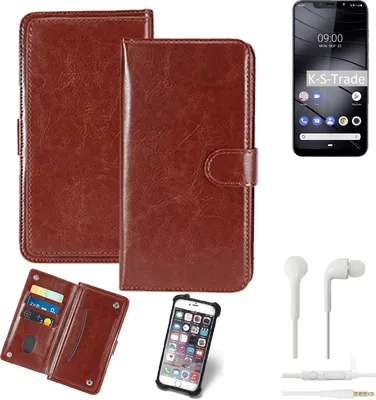 Produktbild von K-S-Trade 360° Hülle kompatibel mit Gigaset GS195 inkl. Headphones braun Kunstleder Case BookCase WalletCase Kunstlederederhülle Handyhülle,
