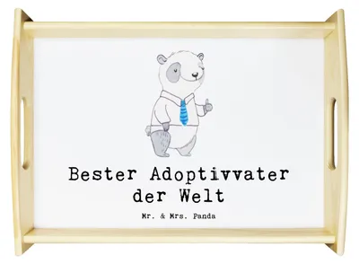 Produktbild von Mr. & Mrs. Panda Dekotablett Panda Bester Adoptivvater der Welt - Weiß - Geschenk, Sofa Tablett, Holztablett, Geschenkidee, Servier, Adoptiert, couchtablett, für bett