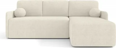 Produktbild von Ecksofa BLUMEN, Eckcouch in L-Form mit Schlaffunktion und Bettkasten, Farbe: Beige, Ottomane rechts, Bouclé-stoff