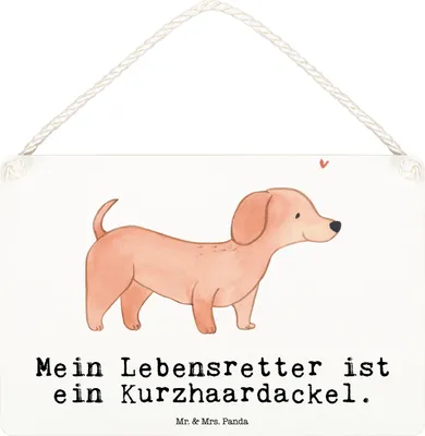 Produktbild von Mr. & Mrs. Panda Schild Dackel Kurzhaardackel Lebensretter DIN A6 - Weiß - Geschenk, Holzschild, Dachshund, Türschild, Teckel, wandtafel, Wandbild Holz, holzbild