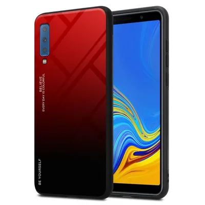 Immagine prodotto di Cadorabo custodia per Samsung Galaxy A7 2018 custodia protettiva in nero custodia per telefono cellulare custodia TPU custodia cover vetro temperato