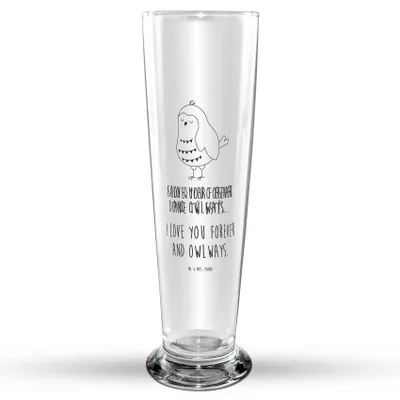Produktbild von Mr. & Mrs. Panda Bierglas Eule Zufrieden - Transparent - Geschenk, Weizen Glas, Liebesspruch, Owl, Bier, Mr Mrs Weizenglas, Weizenbier, Romantisch, Weißbierglas