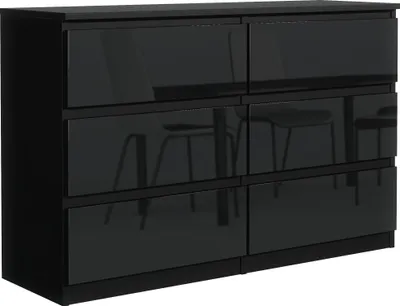 Produktbild von Mobelsta Kommode, Schrank mit Schubladen, Modernes Sideboard, Schubladenschrank, Kommodenschrank, Schwarz & Hochglanz 138,5x39x78,5 cm