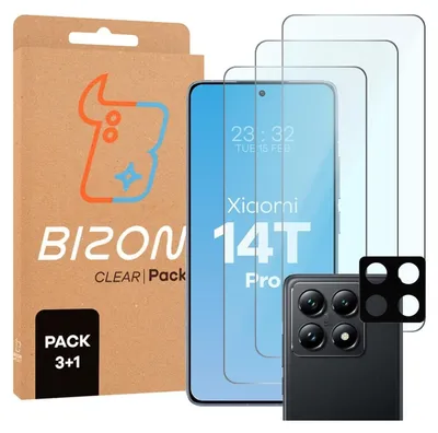 Produktbild von Bizon Glas Klar 2er Pack 3x gehärtetes Glas + 1x Linsenschutz für Xiaomi 14T Pro