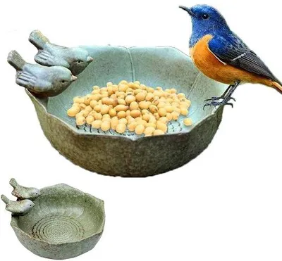 Productafbeelding van Keramisch vogelbad, 16*16*7,5 cm - Vogeldrinkbak - Vogeldrinkbak voor buiten - Keramische vogeldrinkbak voor buiten - Vogeldrinkbak voor tuinvogels