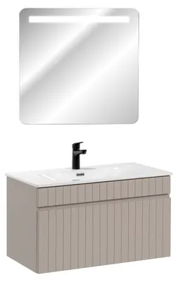 Image de Meuble vasque à encastrer + miroir LED - 100 cm - Emblematic Cashmere