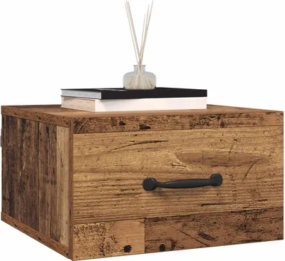 Image de vidaXL Table de nuit avec tiroirs Vieux bois 35 x 35 x 20 cm Bois composite