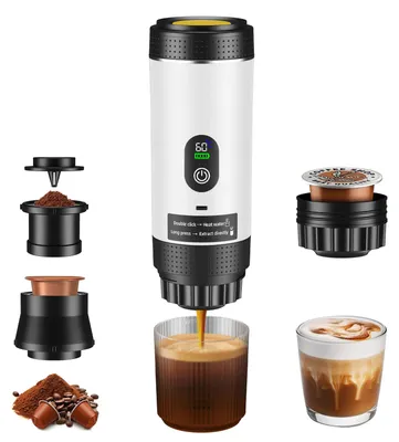 Produktbild von Espressomaschine, tragbares Design, kompatibel mit Kapseln und gemahlenem Kaffee, WEISS