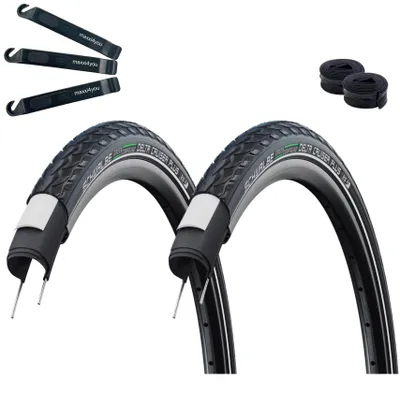 Produktbild von 2 x Schwalbe Delta Cruiser Plus Fahrradreifen Active PunctureGuard Green Compound E-25 Schwarz+Reflex 28-622 (28 x 1.10") + 2 x Schwalbe Schläuche AV17 inkl. maxxi4you Reifenheber