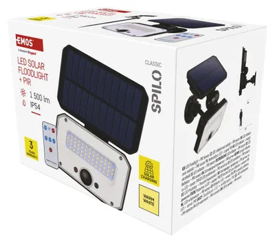 Solární LED reflektor SPILO s pohybovým čidlem, černý, teplá bílá