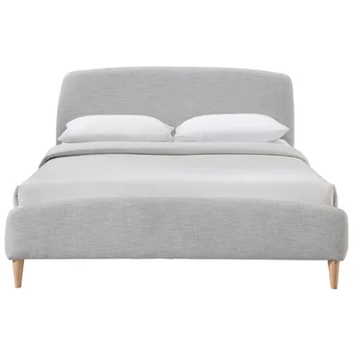Produktbild von Miliboo - Design-Bett Stoff Grau und Holz 160 x 200 cm NIELS