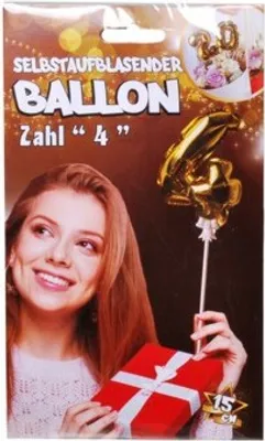 Produktbild von Folien Ballon zum Geburtstag mit Zahl 4 selbstaufblasend Farbe gold