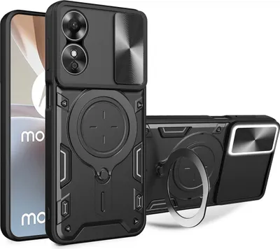 Produktbild von Handyhülle für Oppo A17 4G Dual-Layer Stoßfest Rüstung Hülle mit Dia Kameraschutz und Kreisförmig Ring Ständer Schwarz