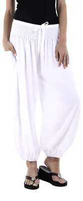 Produktbild von Damen Haremshosen im Boho-Stil, mit elastischem Bund und Taschen, weiß, Größe XL