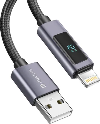 Image de Swissten, câble de charge 2.4A USB vers Lightning 12W 1 m avec LED, noir