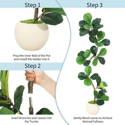 Immagine prodotto di Albero artificiale da interno - Albero decorativo in vaso - Pianta artificiale realistica - Vaso bianco - Adatto per soggiorno, ufficio e ambienti interni - Verde