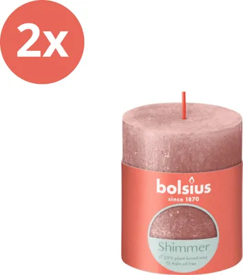 Obrázek produktu pro Bolsius - Rustikální svíčka - Shimmer - 80/68 - 1 kus v balení - růžová - výhodné balení - 2 kusy