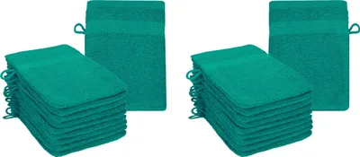 Produktbild von Betz 20 Stück Waschhandschuhe 16x21 cm PREMIUM 100% Baumwolle  Farbe: smaragdgrün