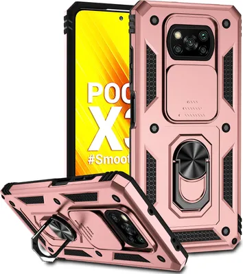 Image de Etui pour Xiaomi Poco X3 NFC / X3 Pro étui double couche avec couvercle coulissant pour appareil photo et anneau de support Rose