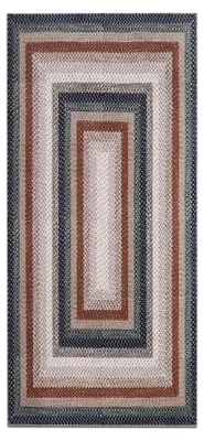 Obrázok produktu pre Flurläufer – Geometrický koberec – Modrá farba – 60 × 230 cm – 100 % polyester – Protišmyková gumová spodná strana – Možno prať v práčke – Hrúbka 6 mm
