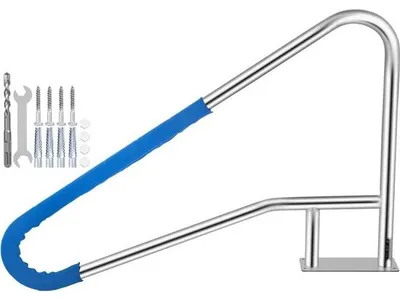 Immagine prodotto di Maniglione per piscina in acciaio inox - Ausilio per l'accesso alla piscina - Corrimano per piscina con portata di 113 kg - 139,7x81,2 cm - Maniglia ad arco con coprimaniglia 4,8 cm - Scala per piscina, posizione inclinata parco acquatico spa