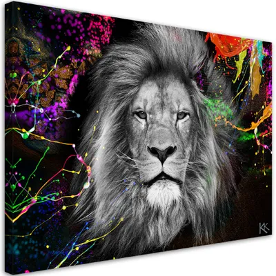 Produktbild von Leinwandbild Bunter Löwe Abstraktion 60x40 Feeby Bunt bild für die wand bereit zum aufhängen