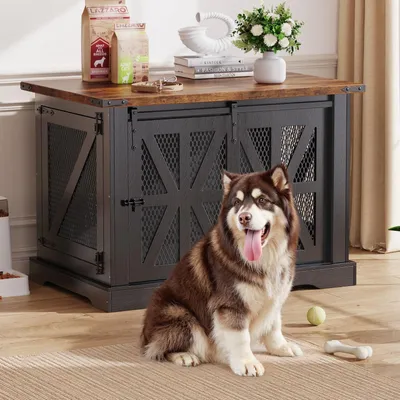 Image de Omgoods - Cage pour chiens de 100 cm de hauteur, avec trois portes, design moderne