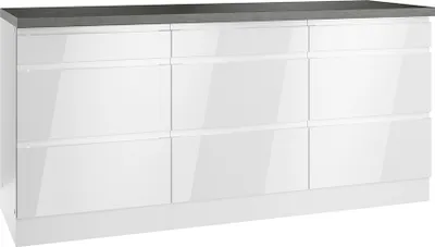 Produktbild von Unterschrank mit Schubladen 180 cm in Hochglanz weiß, Arbeitsplatte Betonoptik MARSEILLE-03