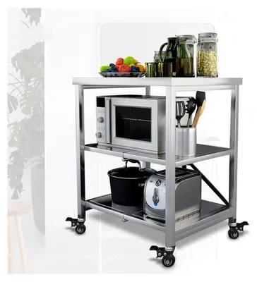Produktbild von Servierwagen, Küchenwagen, 3-stöckiger Allzweckwagen mit Feststellbremse, Edelstahlwagen mit Rollen für Küche, Büro und Waschküche (Größe: 60x45x80cm)