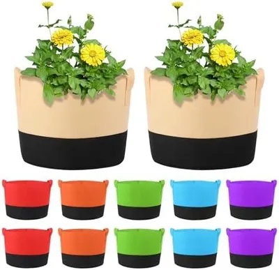 Produktbild von 12 Stück 60 L Pflanzsack mit Griffe, 15 Gal Bunte Pflanzsack aus Filzstoff Pflanze Grow Bag für Kartoffeln, Tomaten, Gemüse, Blumen, Pflanzen (15 Gallone, 60 L)