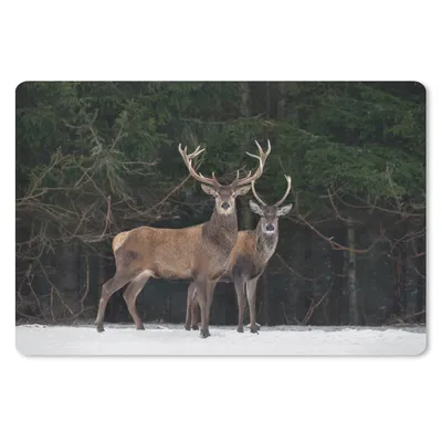 Produktbild von MuchoWow® Mauspad Mousepad Rotwild - Schnee - Wald 27x18 cm - Mousepads - Maus Mat - Pad - Mausunterlage - Büroartikel - Desk Matten