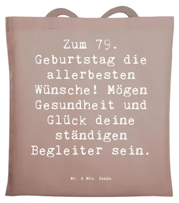 Produktbild von Mr. & Mrs. Panda Shopping Tasche Spruch 79. Geburtstag Glückwünsche - Braun Pastell - Geschenk, Geburtstagswunsch, Uni, liebevolle Geschenke, Schultasche, Tote Bag, Alter