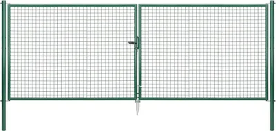 Produktbild von Alberts Wellengitter-Doppeltor mit Zubehör, Breite 400 cm, Höhe 150 cm, grün, zum Einbetonieren, Pfostentärke 76 mm
