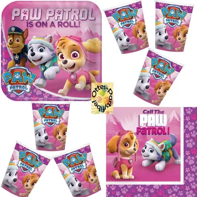 Produktbild von Paw Patrol pink Partyset 36tlg. Teller Becher Servietten für 8 Kids