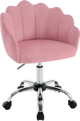 Produktbild von WOLTU Bürostuhl, Samt, Rosa, Blütenblatt-Rückenlehne, Ergonomisch geformt, stützt Rücken, Taille und Hüften, 150 kg, Einfache Montage, Sanfte und leise Rollen