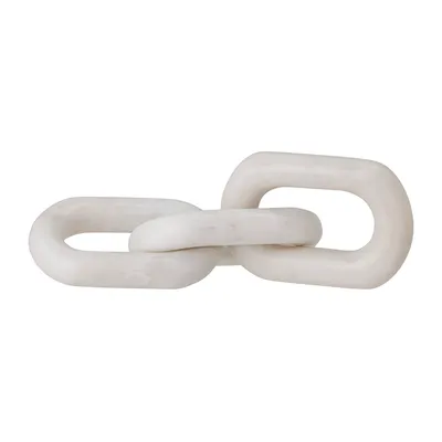 A decorative chain link sculpture on a white background.