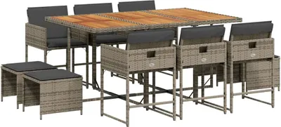 Obrázok produktu pre vidaXL 11-dielna záhradná jedálenská súprava s vankúšmi Grey Poly Rattan