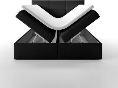 Zdjęcie produktu dla TRADA Łóżko na sprężynach górnych 160x200 cm czarne podwójne łóżko z 2 szufladami materac bonellowy